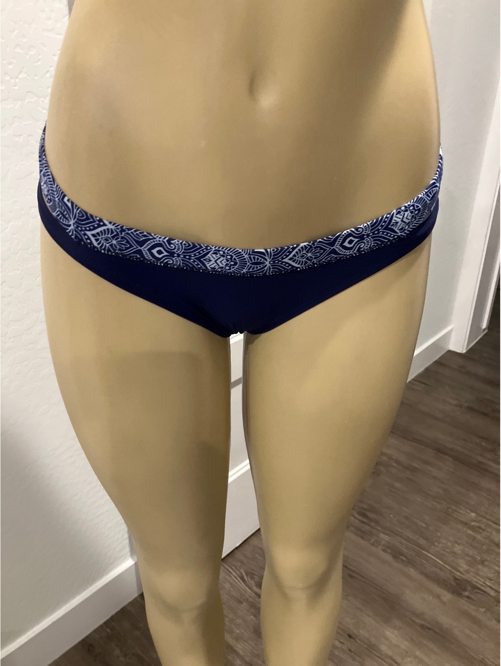 NWT Women's Navy Blue Bikini Bottom with Patterned Waistband